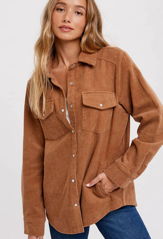 Corduroy Button Up Shacket Camel